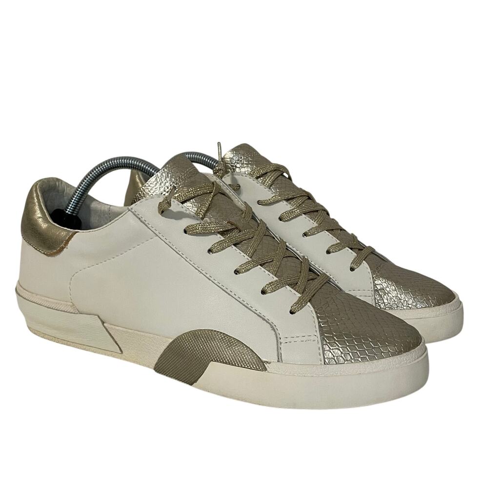 Dolce Vita Zina Women's Low Top Leather Sneakers Size 11 Cream Metallic Gold